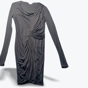 Helmut Lang Black Micro Modal Draped Ruched Long Sleeve Dress Soft Womens Medium